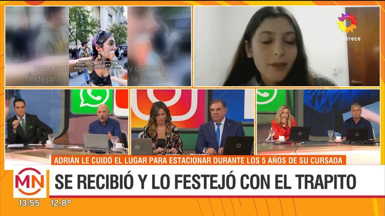 Se recibió de abogada y celebró con el trapito que la acompañó durante toda la carrera. Crédito: Captura Mediodía Noticias